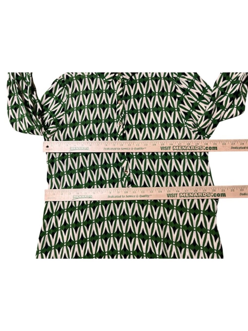 Zara Womens XL Green Navy Cream Geometric Print Midi Shirt Dress Button Used - Picture 9 of 11